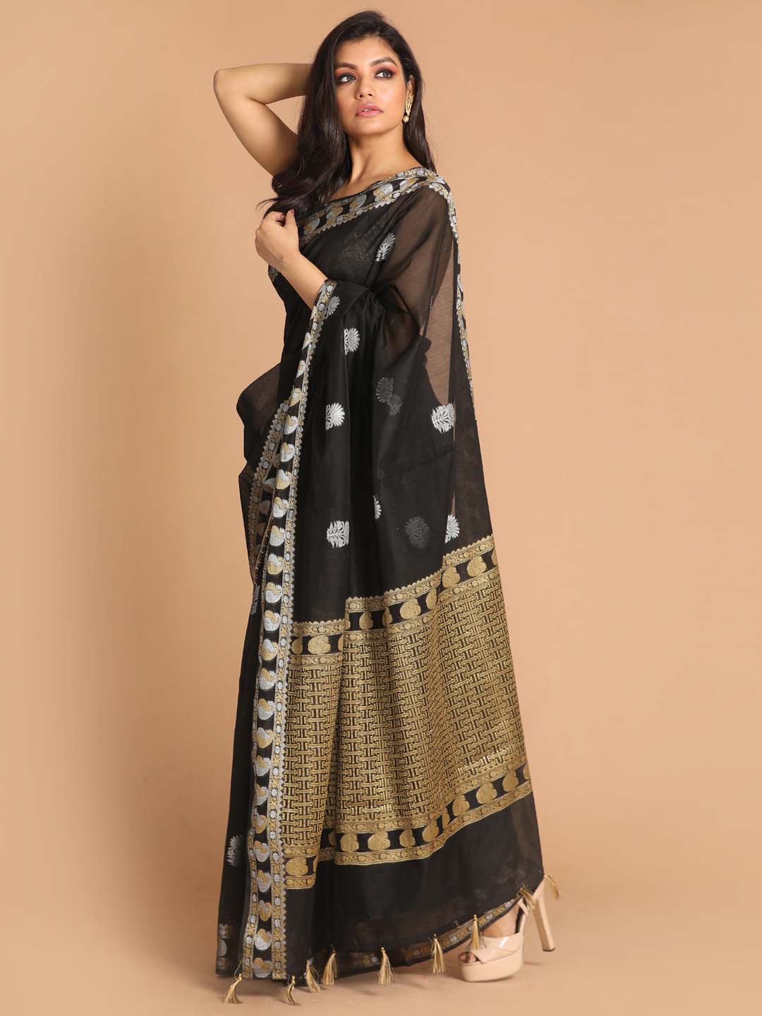Indethnic Banarasi Black Woven Design Daily Wear Saree - View 2