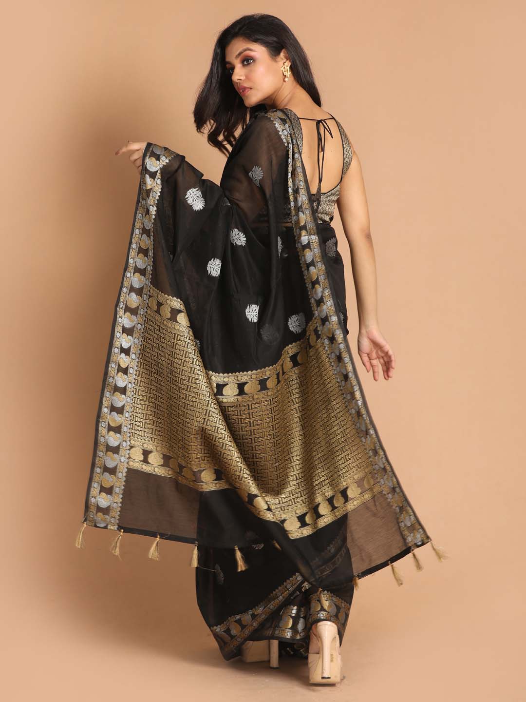 Indethnic Banarasi Black Woven Design Daily Wear Saree - View 3