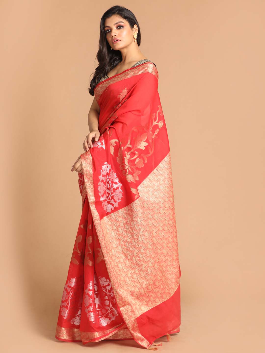 Indethnic Banarasi Red Woven Design Festive Wear Saree - View 2