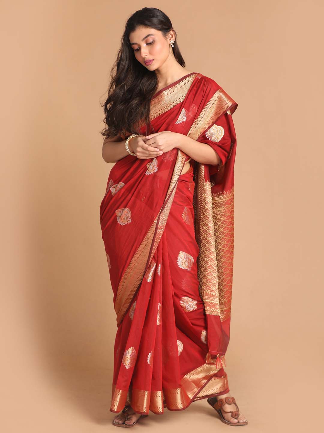 Indethnic Banarasi Red Woven Design Festive Wear Saree - View 1