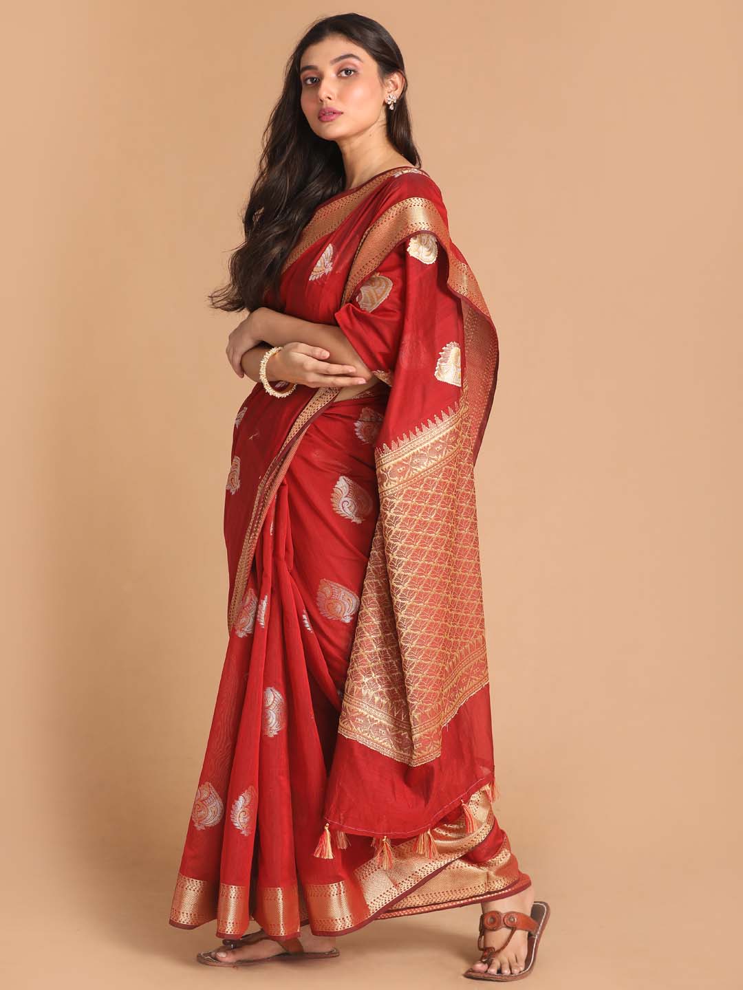 Indethnic Banarasi Red Woven Design Festive Wear Saree - View 2