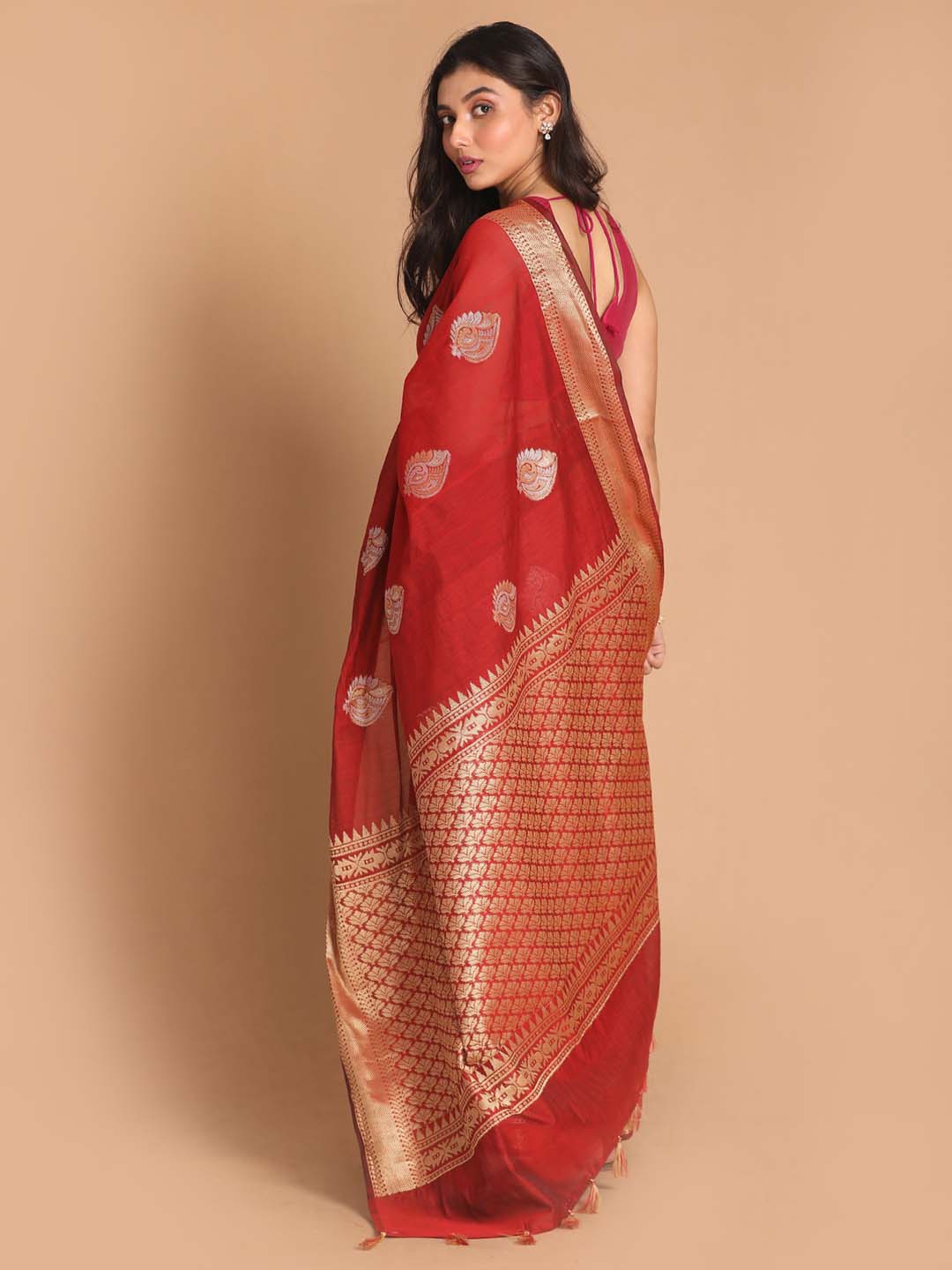 Indethnic Banarasi Red Woven Design Festive Wear Saree - View 3