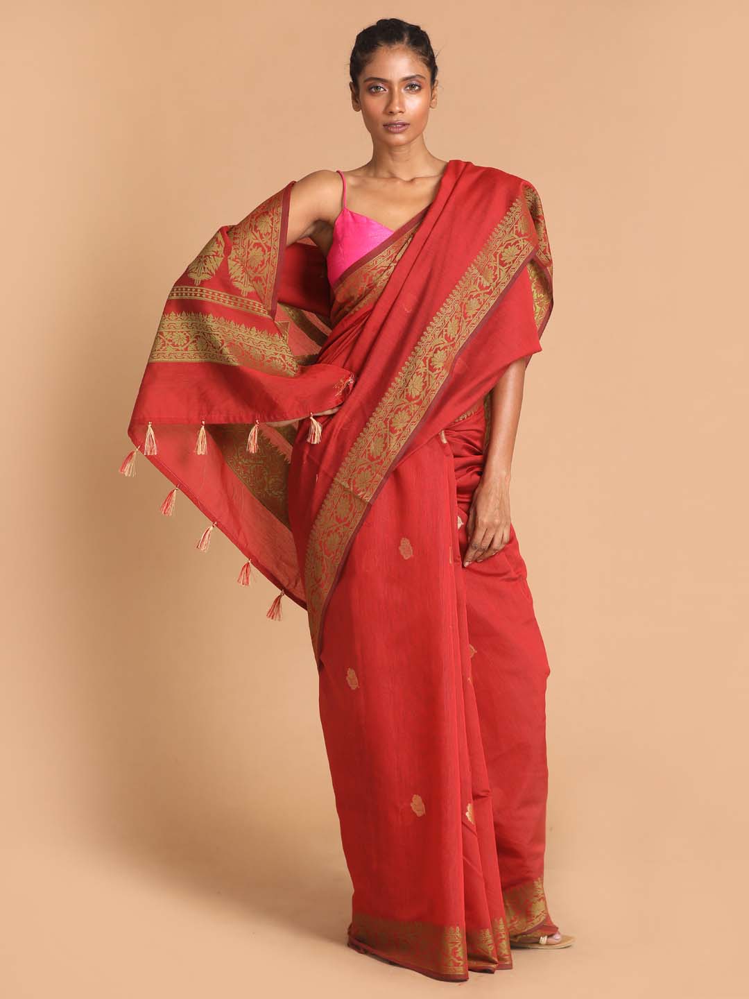 Indethnic Banarasi Red Woven Design Festive Wear Saree - View 1