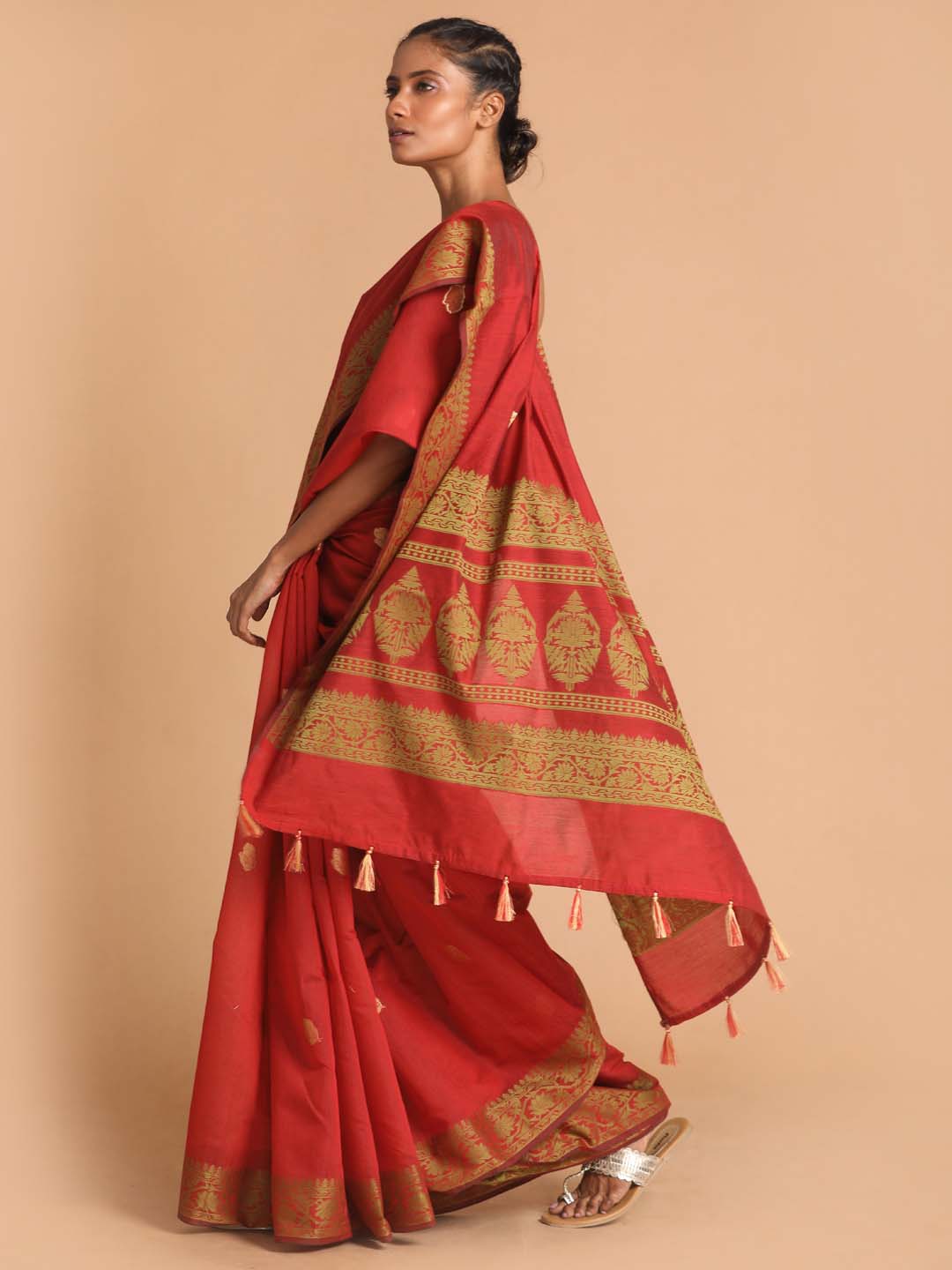 Indethnic Banarasi Red Woven Design Festive Wear Saree - View 2