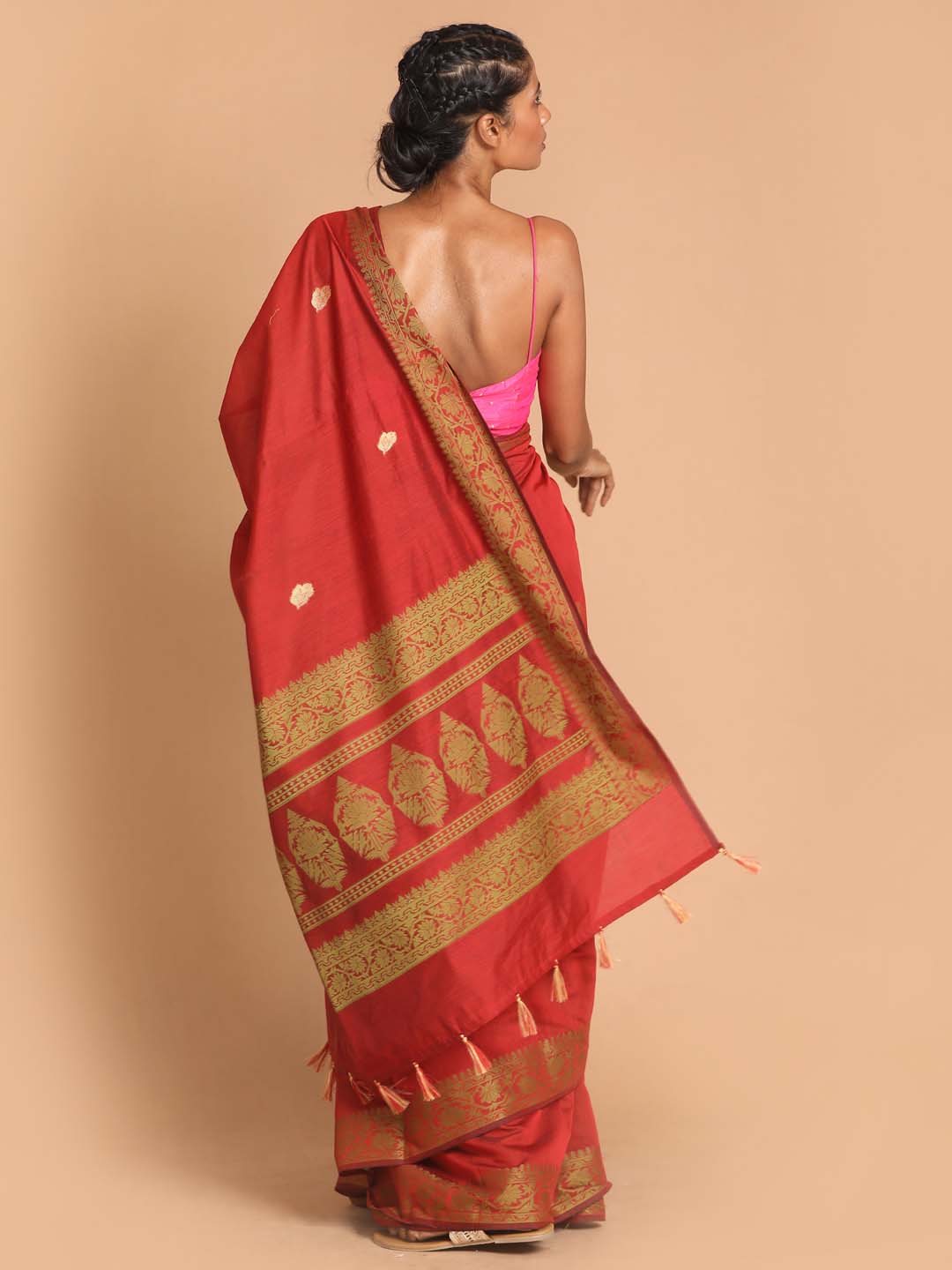 Indethnic Banarasi Red Woven Design Festive Wear Saree - View 3