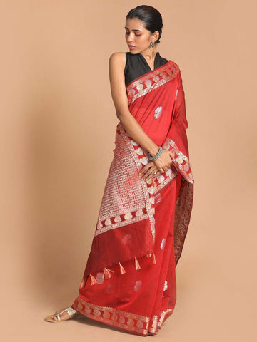 MAHOGONY RED (BANARASI COTTON BLEND SAREE)