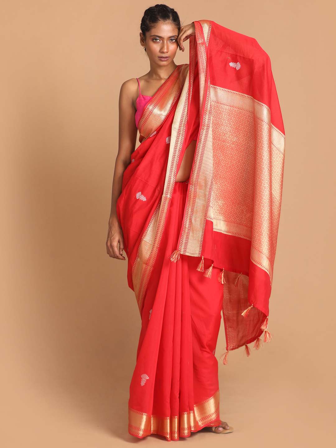 Indethnic Banarasi Red Woven Design Daily Wear Saree - View 1