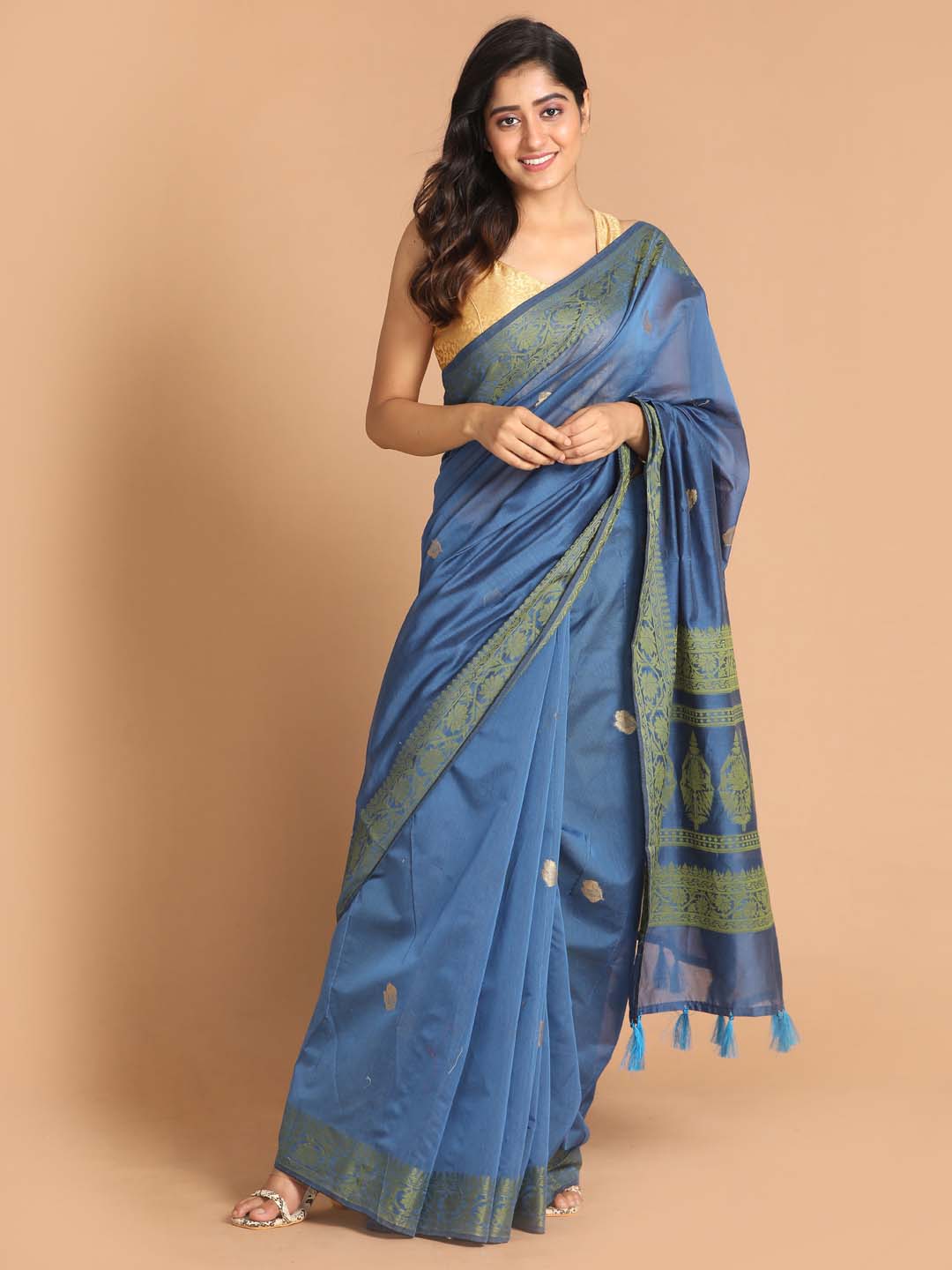Indethnic Banarasi Blue Woven Design Festive Wear Saree - View 1