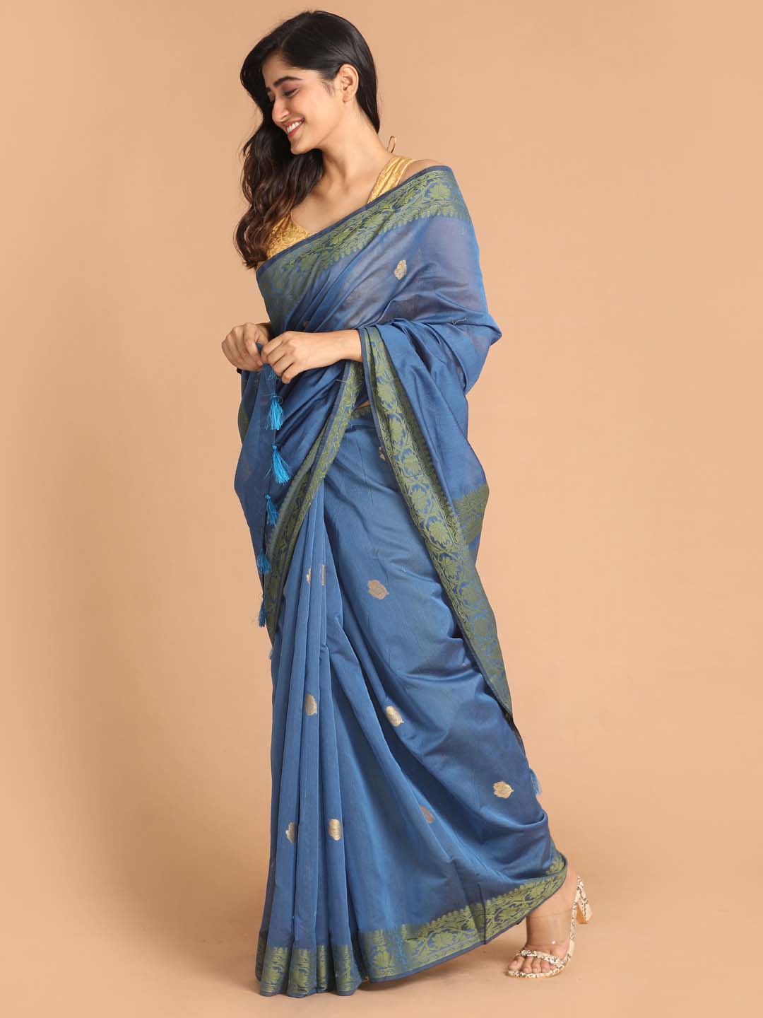 Indethnic Banarasi Blue Woven Design Festive Wear Saree - View 2