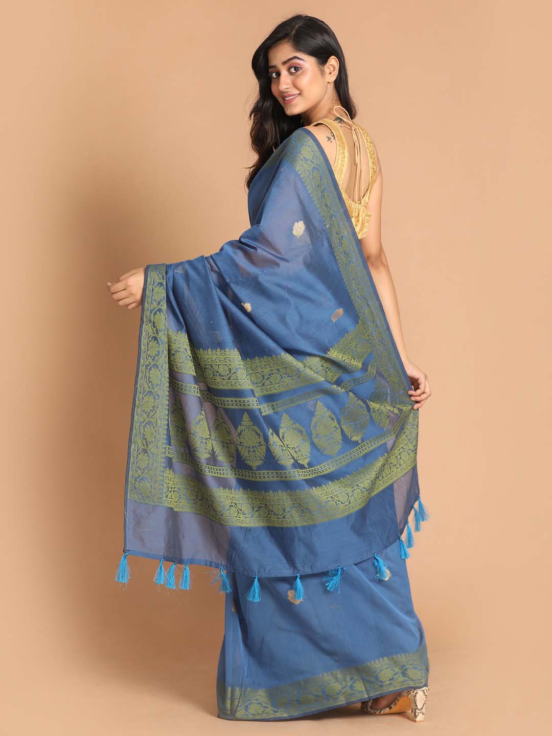 Indethnic Banarasi Blue Woven Design Festive Wear Saree - View 3