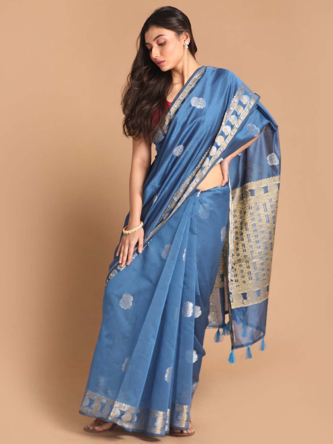 Indethnic Banarasi Blue Woven Design Daily Wear Saree - View 1