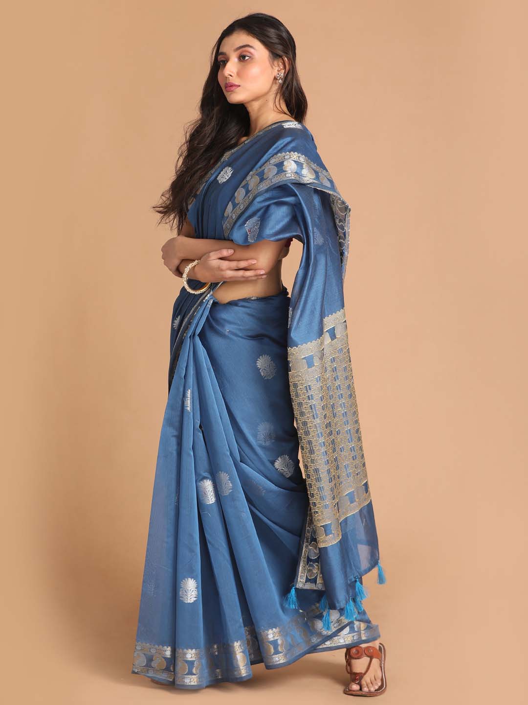 Indethnic Banarasi Blue Woven Design Daily Wear Saree - View 2