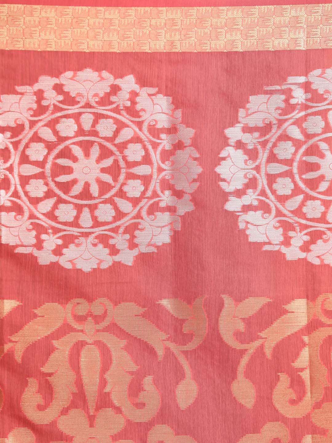 Indethnic Banarasi Coral Woven Design Festive Wear Saree - Saree Detail View