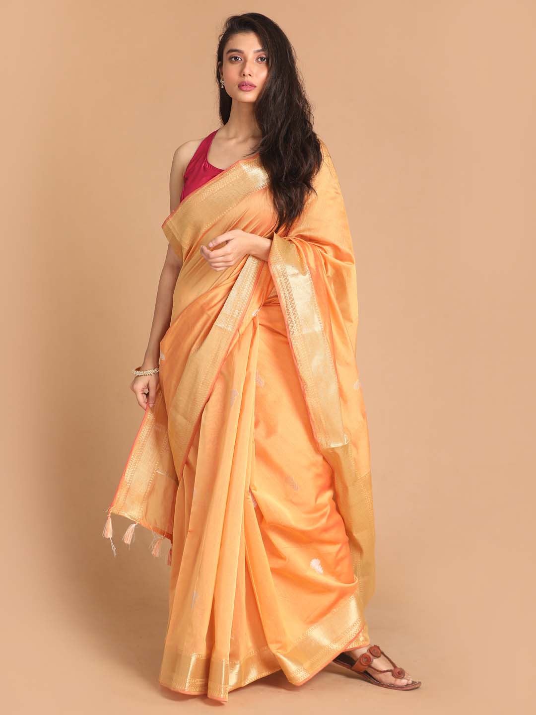 Indethnic Banarasi Coral Woven Design Daily Wear Saree - View 1