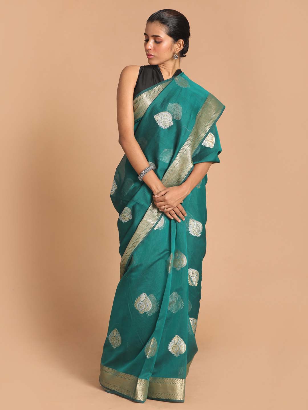 Indethnic Banarasi Green Woven Design Festive Wear Saree - View 1