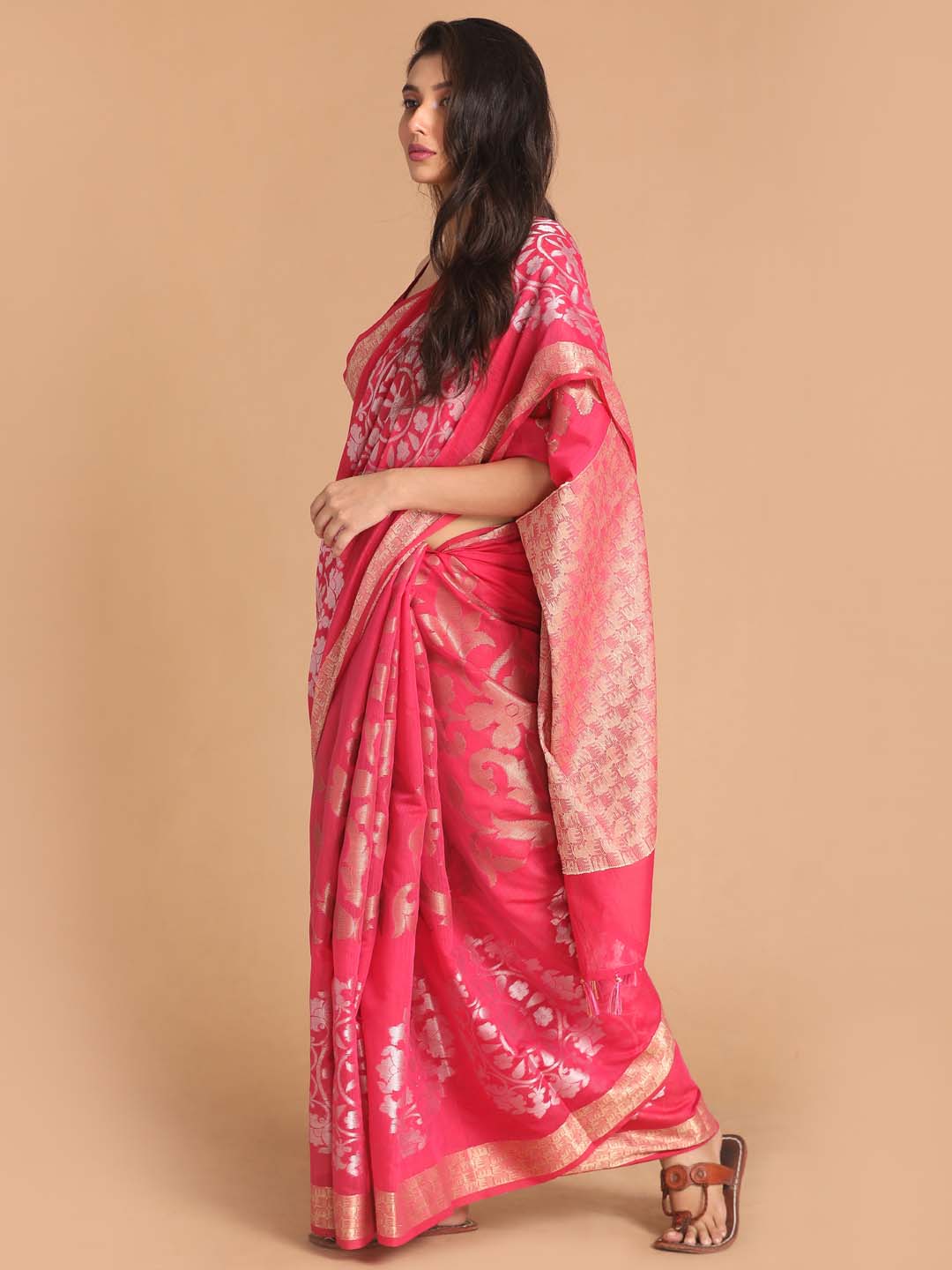 Indethnic Banarasi Magenta Woven Design Festive Wear Saree - View 1