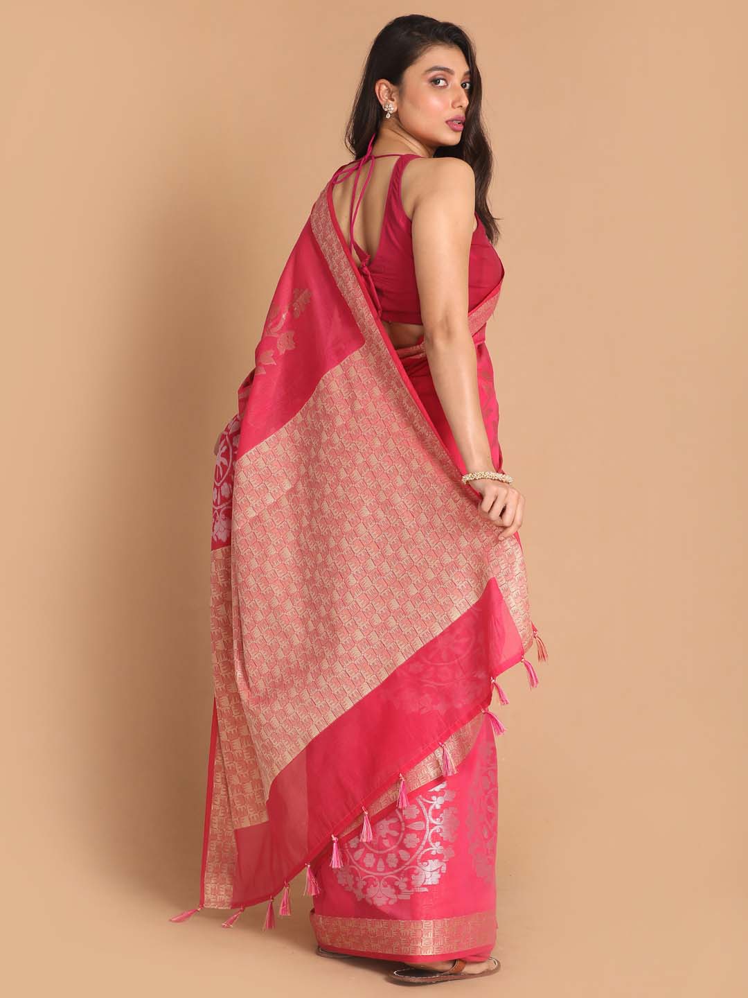 Indethnic Banarasi Magenta Woven Design Festive Wear Saree - View 2
