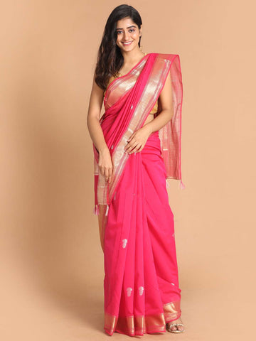PINK FLOURISH (BANARASI COTTON BLEND SAREE)