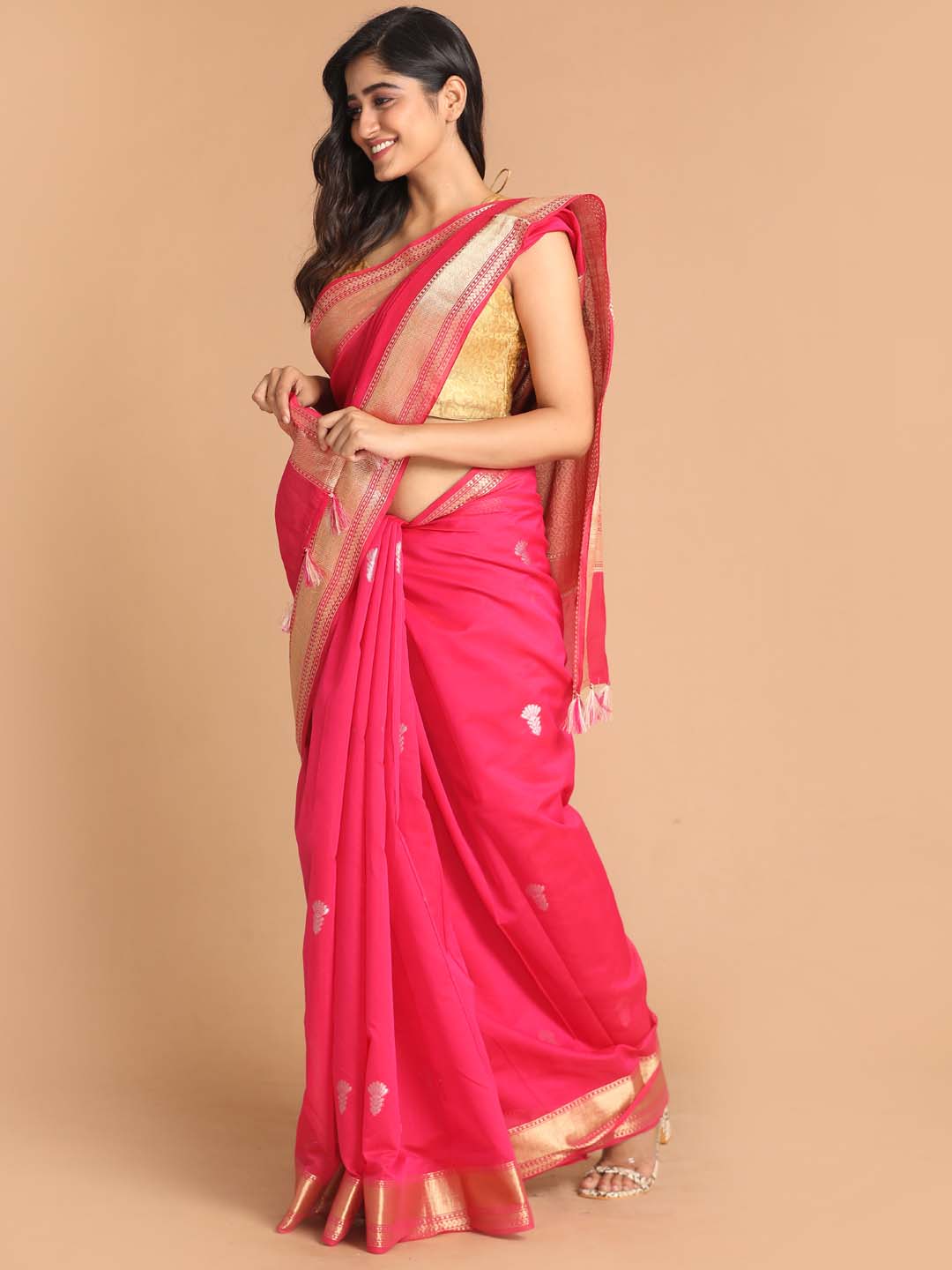 Indethnic Banarasi Magenta Woven Design Daily Wear Saree - View 2