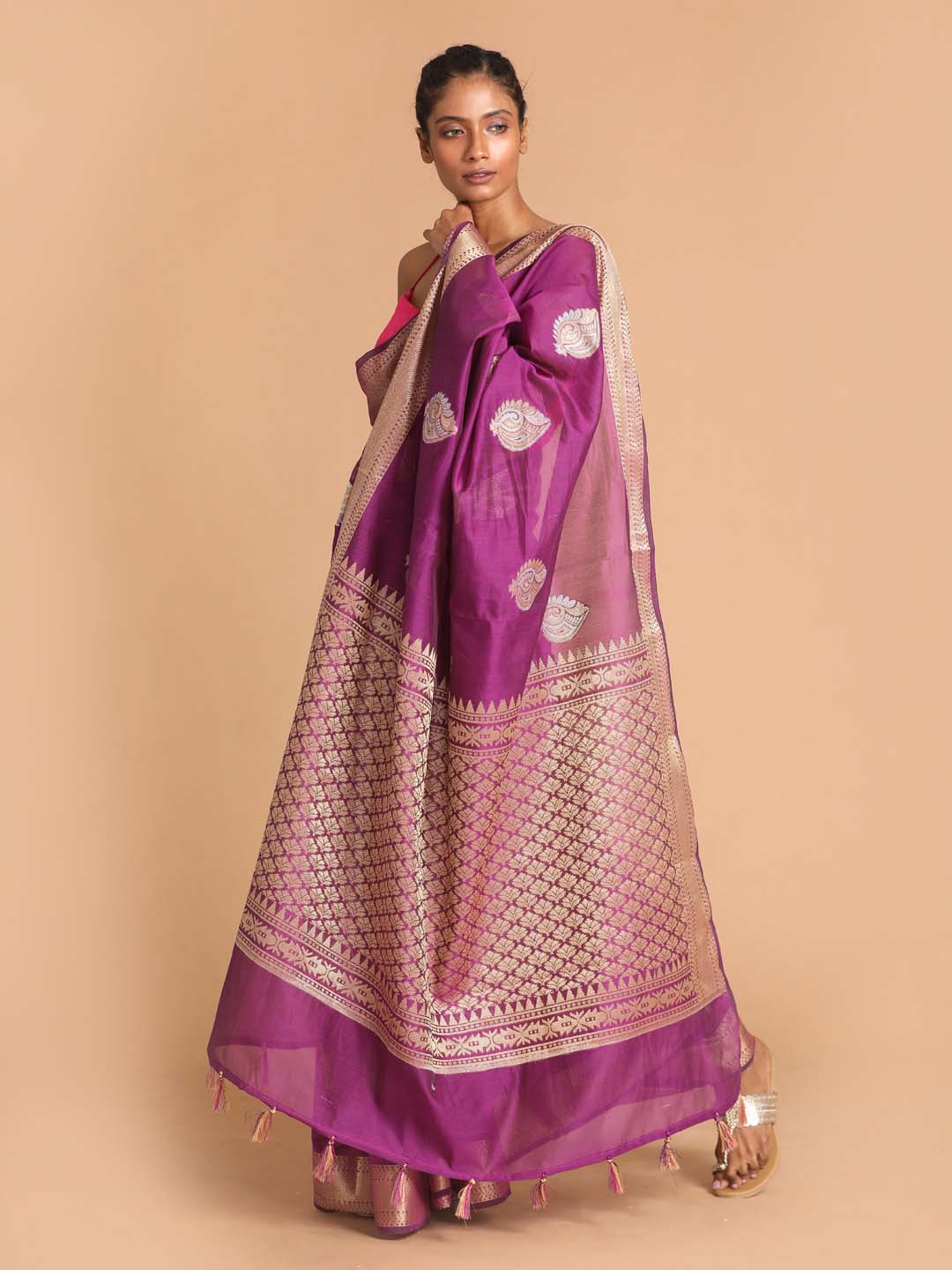 Indethnic Banarasi Purple Woven Design Festive Wear Saree - View 2