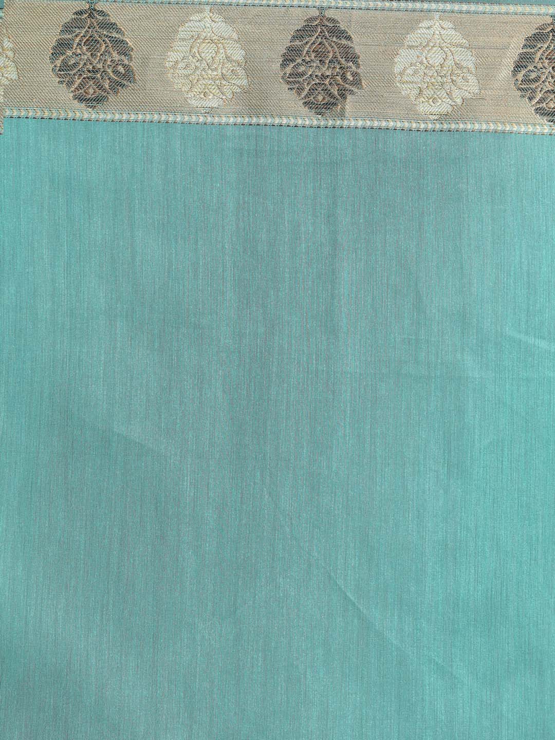 Indethnic Banarasi Teal Solid Work Wear Saree - Saree Detail View