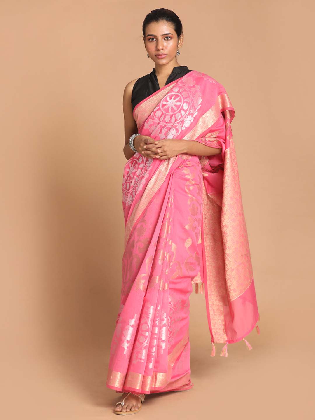 Indethnic Banarasi Pink Woven Design Festive Wear Saree - View 1