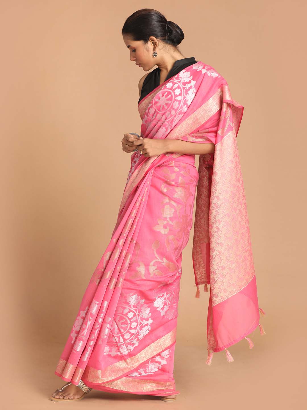 Indethnic Banarasi Pink Woven Design Festive Wear Saree - View 2