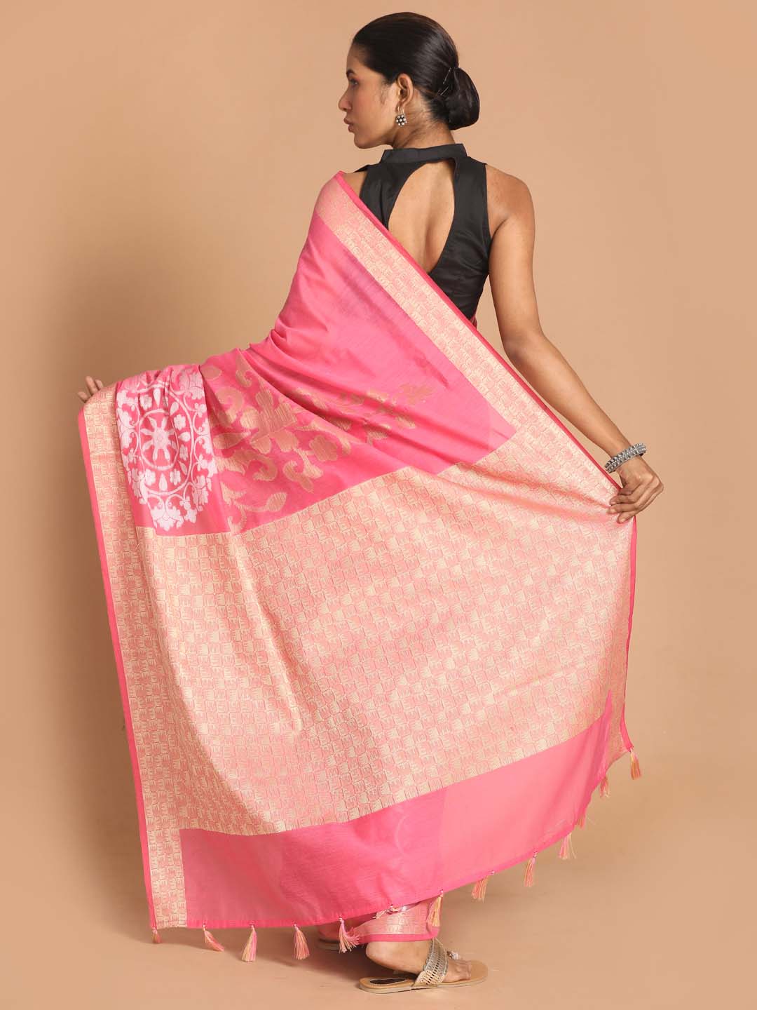 Indethnic Banarasi Pink Woven Design Festive Wear Saree - View 3