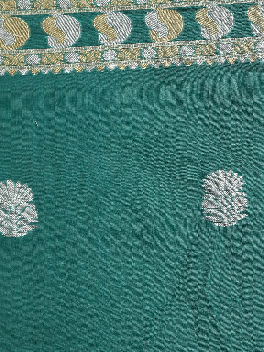 Indethnic Banarasi Bottle Green Woven Design Daily Wear Saree - Saree Detail View