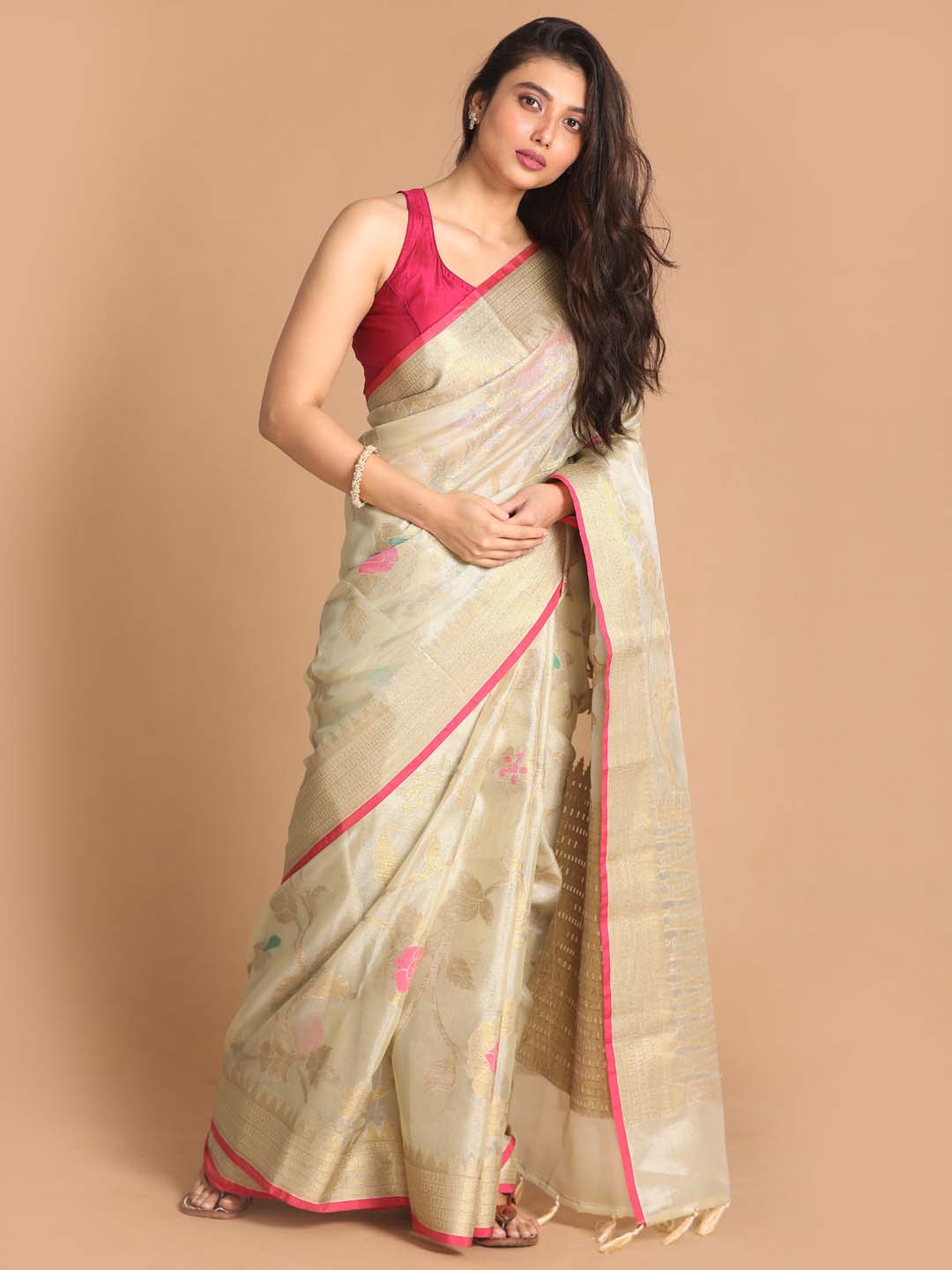 Indethnic Banarasi Beige Woven Design Party Wear Saree - View 1