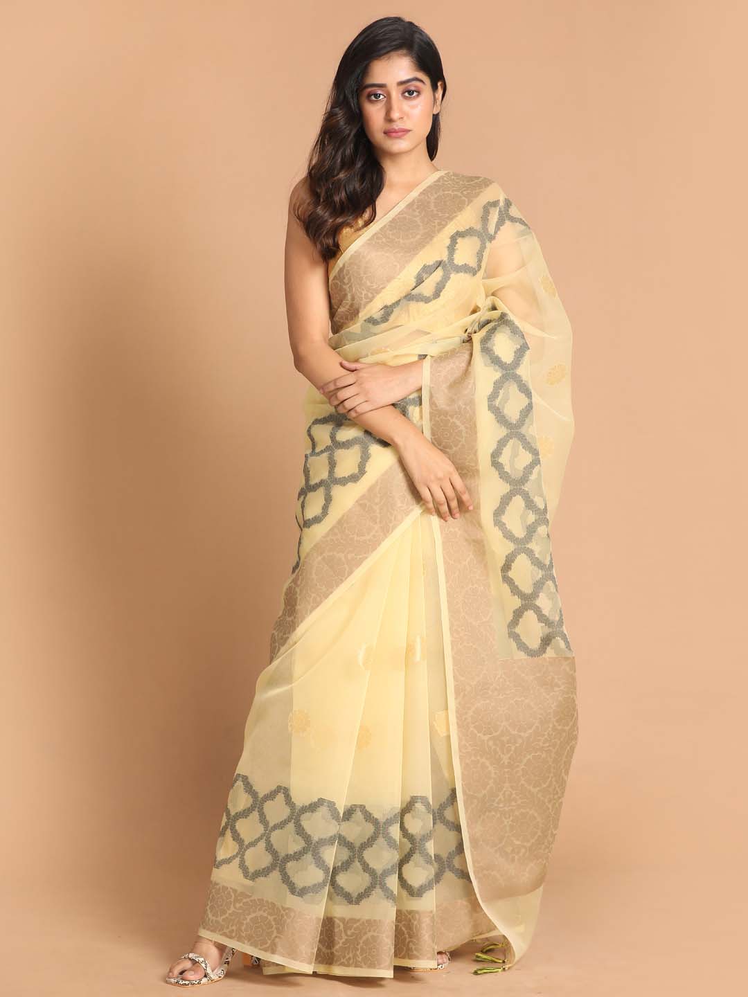 Indethnic Banarasi Beige Woven Design Party Wear Saree - View 1