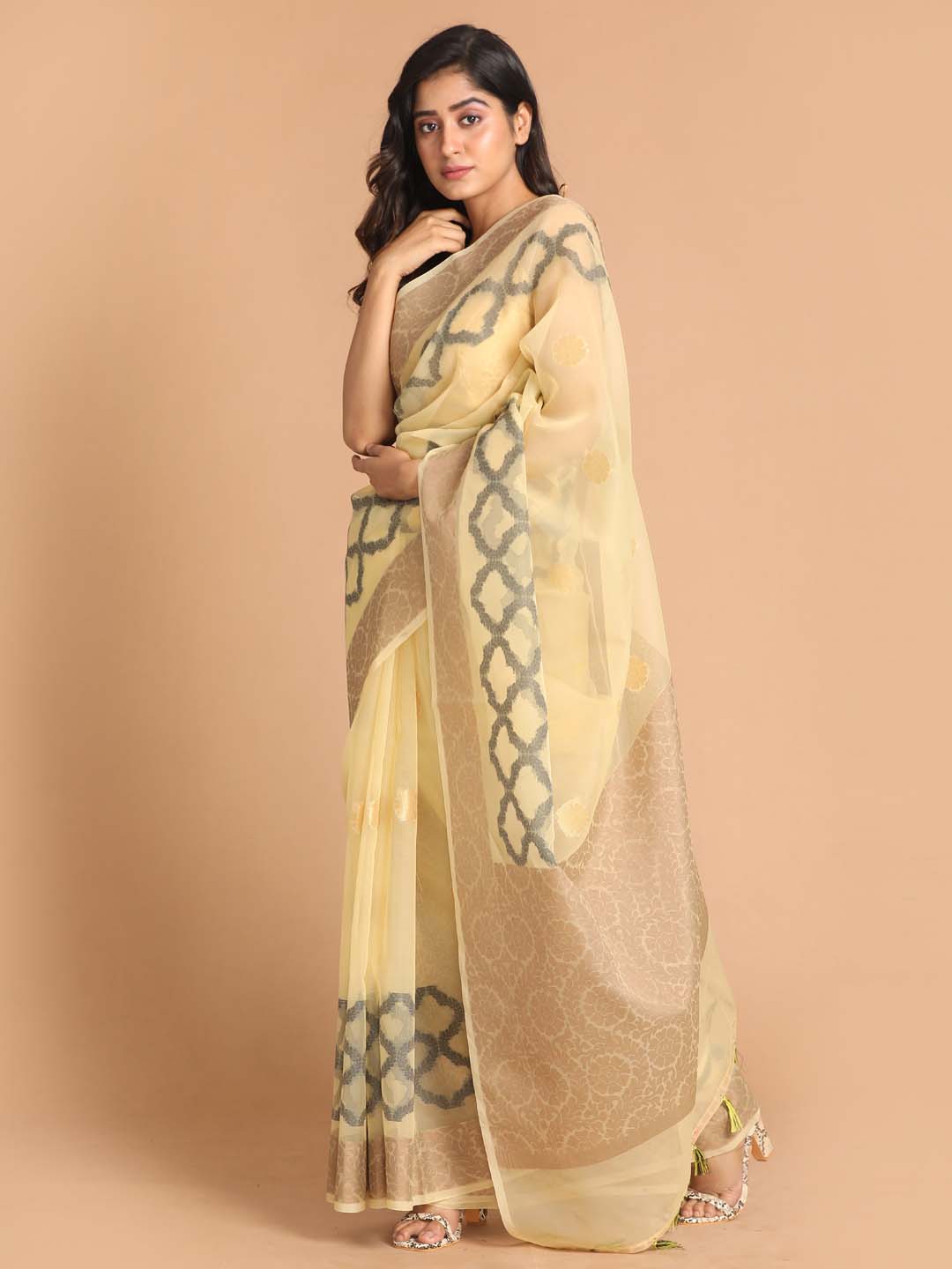 Indethnic Banarasi Beige Woven Design Party Wear Saree - View 2