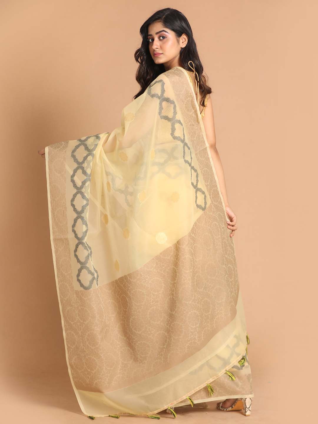 Indethnic Banarasi Beige Woven Design Party Wear Saree - View 3