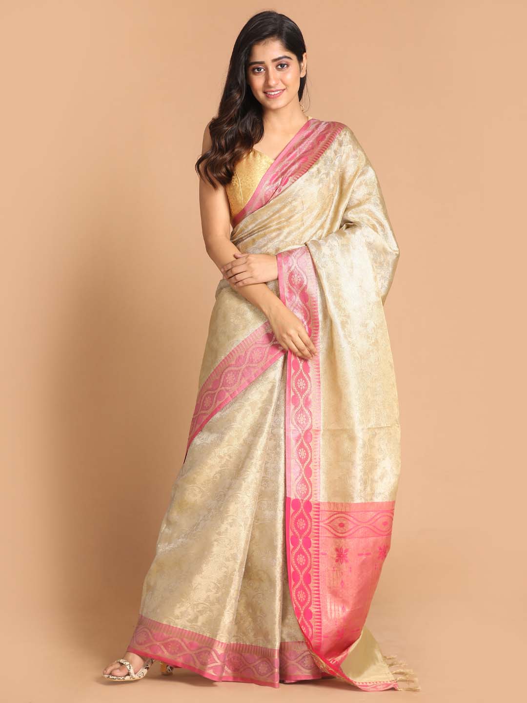 Indethnic Banarasi Beige Woven Design Festive Wear Saree - View 1