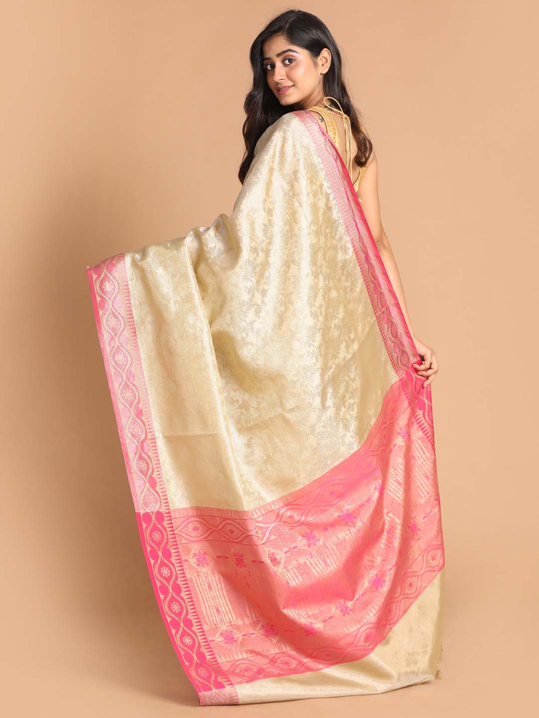 Indethnic Banarasi Beige Woven Design Festive Wear Saree - View 3