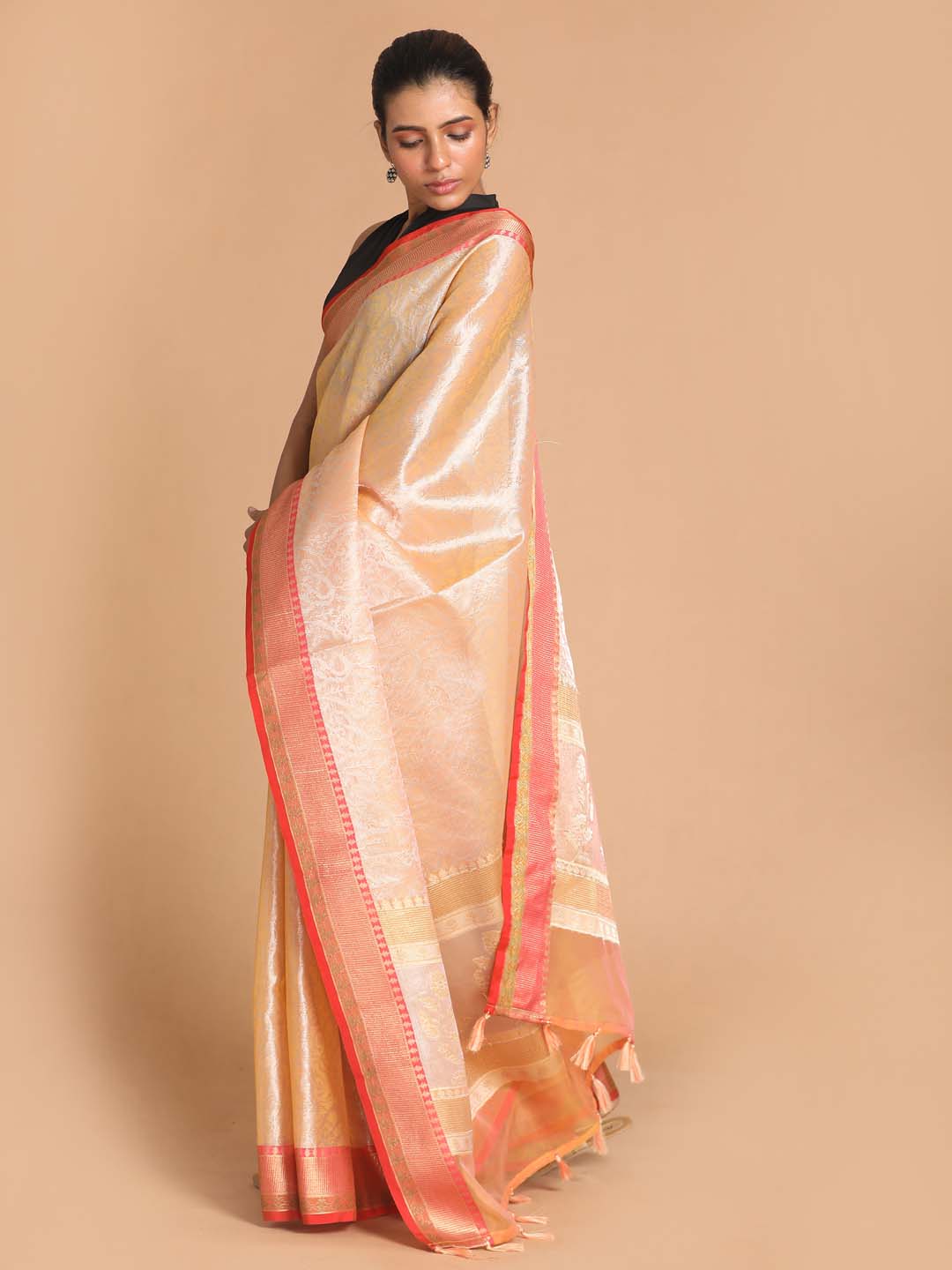 Indethnic Banarasi Beige Woven Design Party Wear Saree - View 2