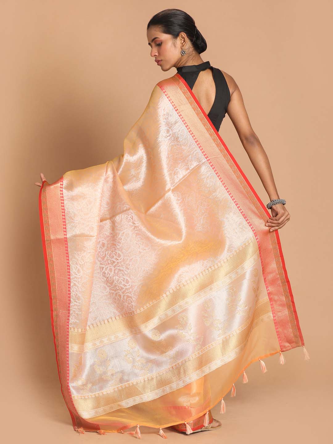 Indethnic Banarasi Beige Woven Design Party Wear Saree - View 3