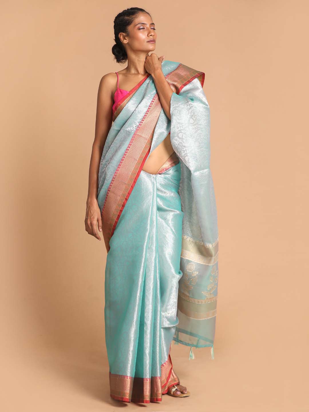 Indethnic Banarasi Blue Woven Design Party Wear Saree - View 1