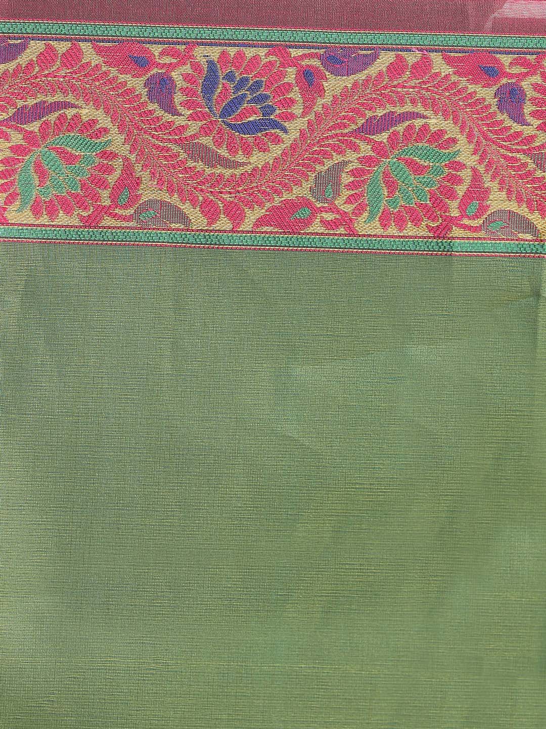 Indethnic Banarasi Green Solid Party Wear Saree - Saree Detail View