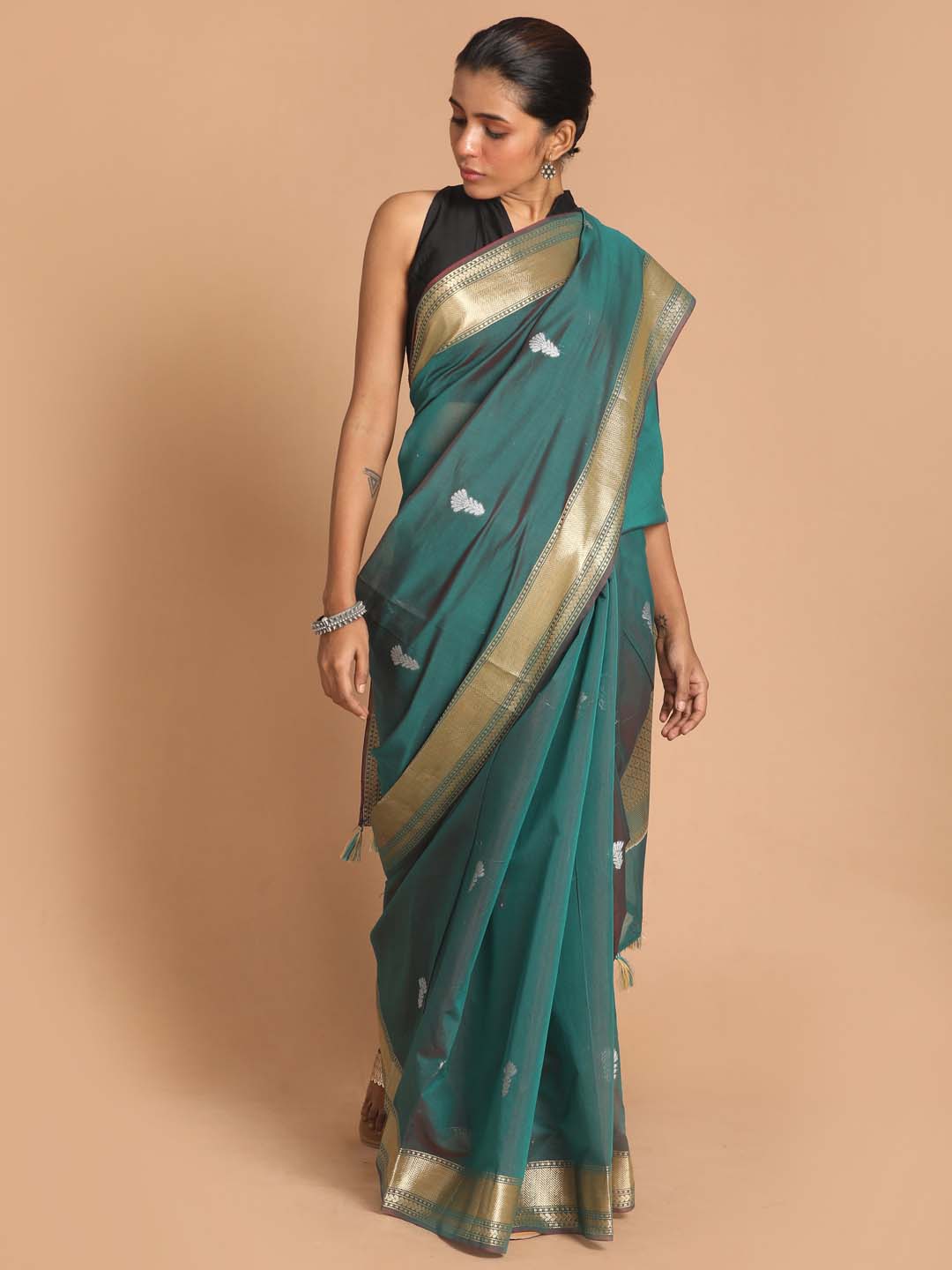 Indethnic Banarasi Green Woven Design Party Wear Saree - View 1