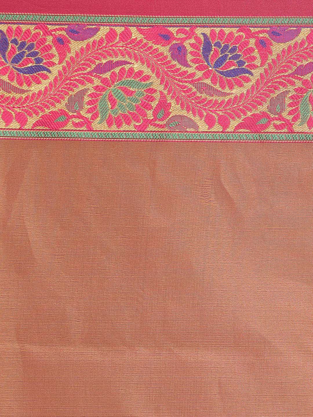 Indethnic Banarasi Peach Solid Party Wear Saree - Saree Detail View