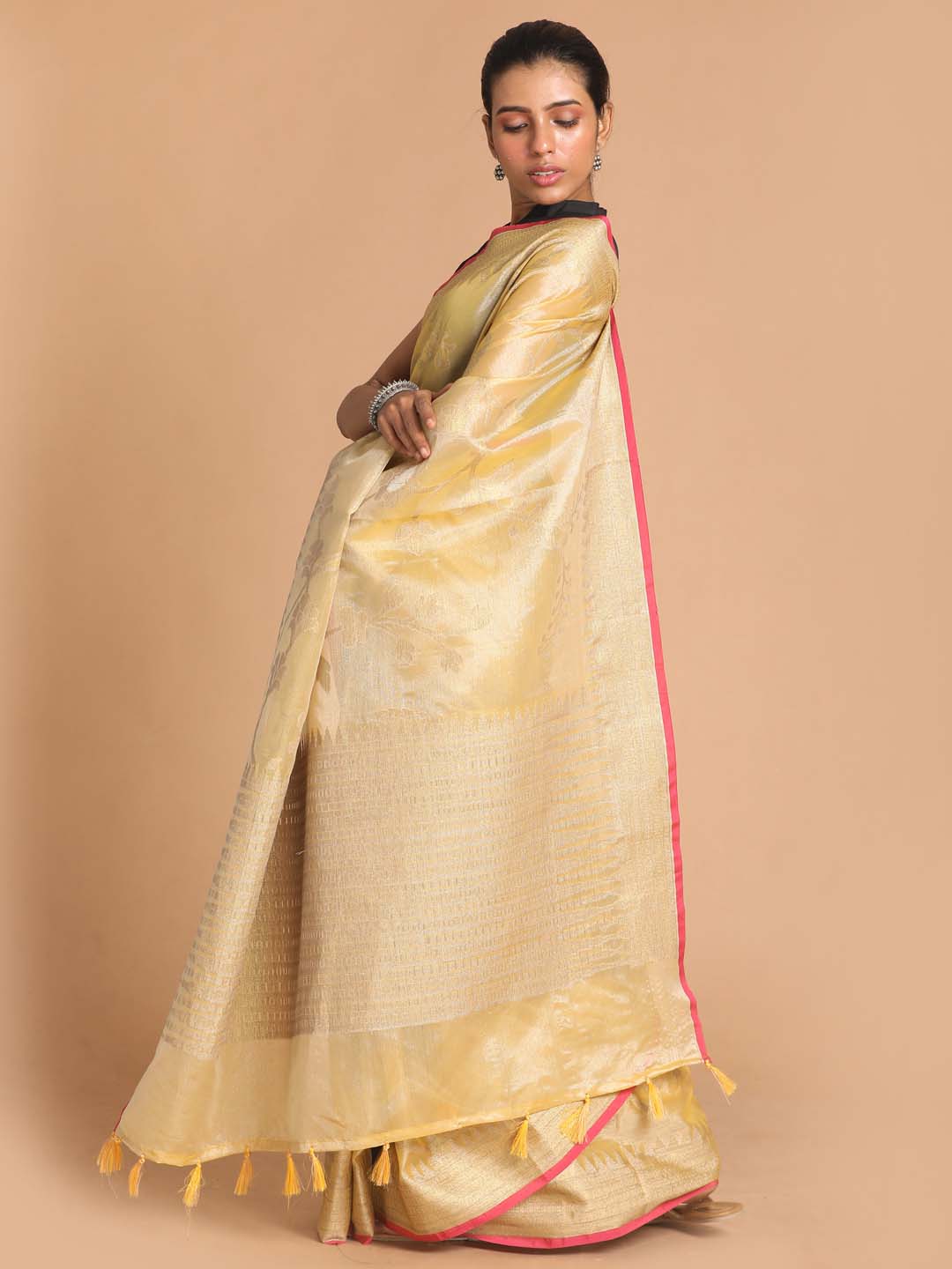 Indethnic Banarasi Yellow Woven Design Party Wear Saree - View 2