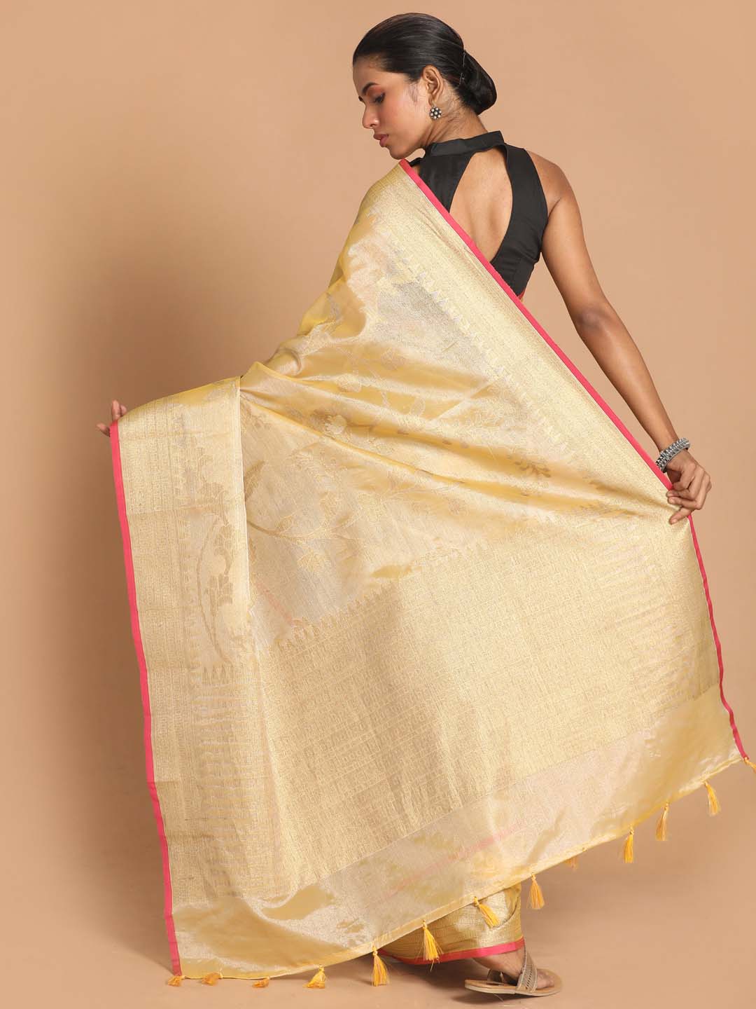 Indethnic Banarasi Yellow Woven Design Party Wear Saree - View 3