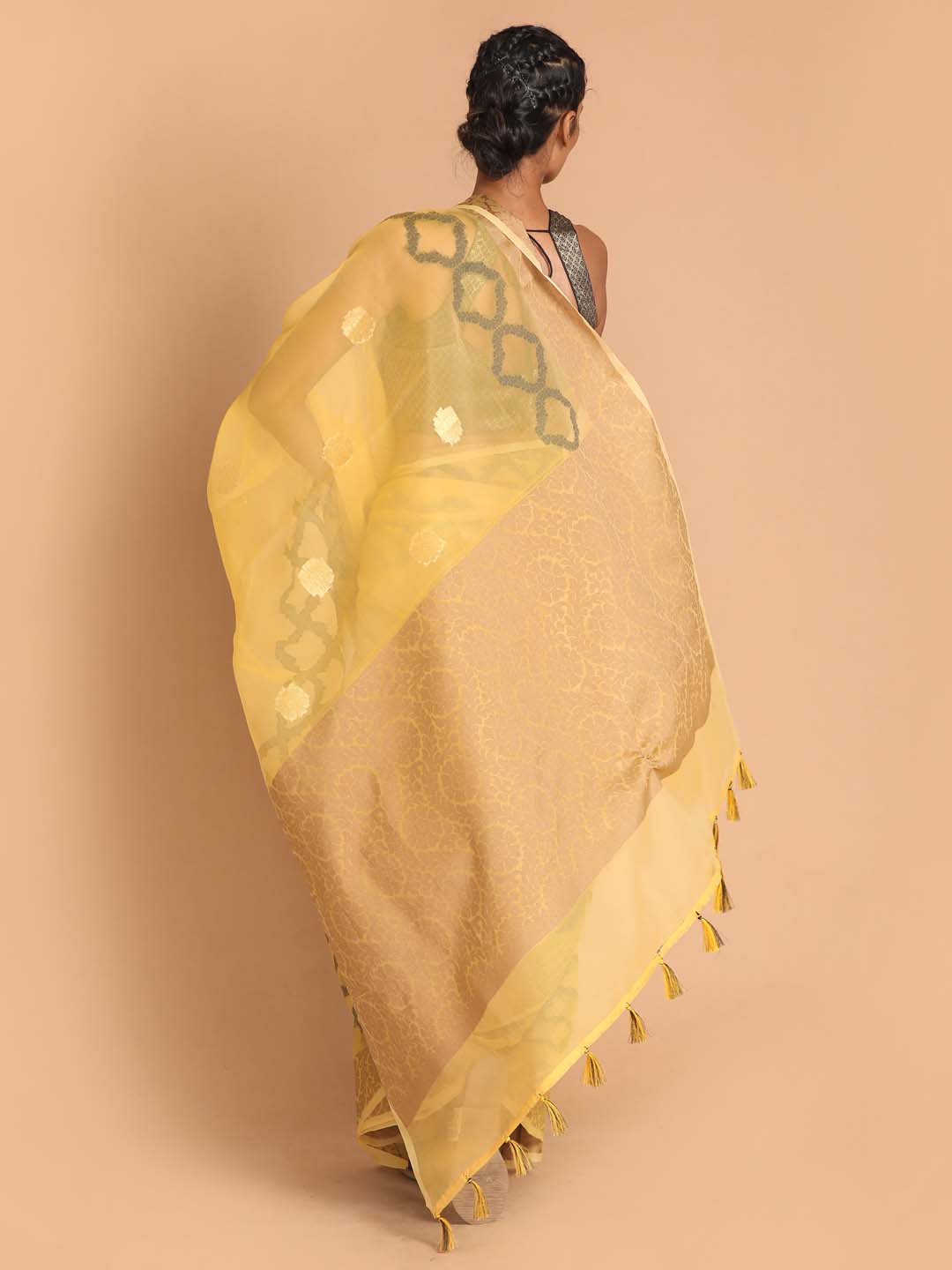 Indethnic Banarasi Yellow Woven Design Party Wear Saree - View 3