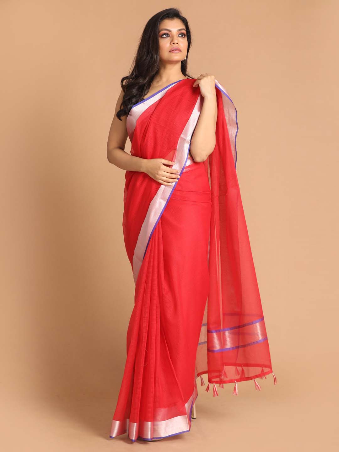 Indethnic Kota Red Solid Work Wear Saree - View 1