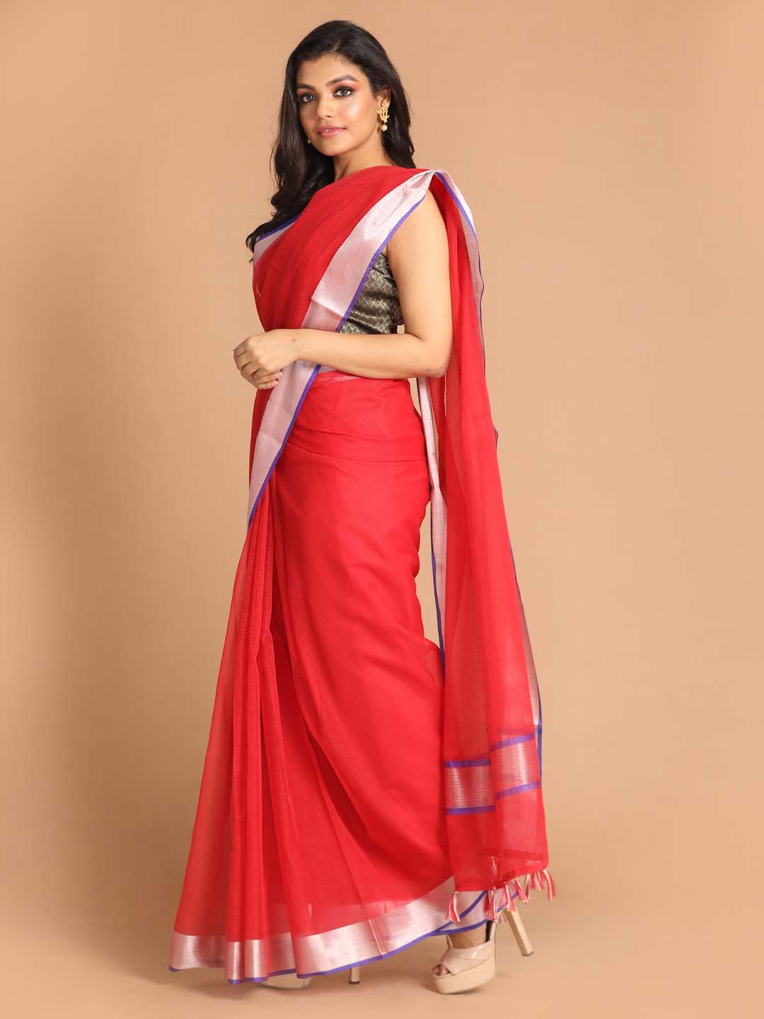 Indethnic Kota Red Solid Work Wear Saree - View 2