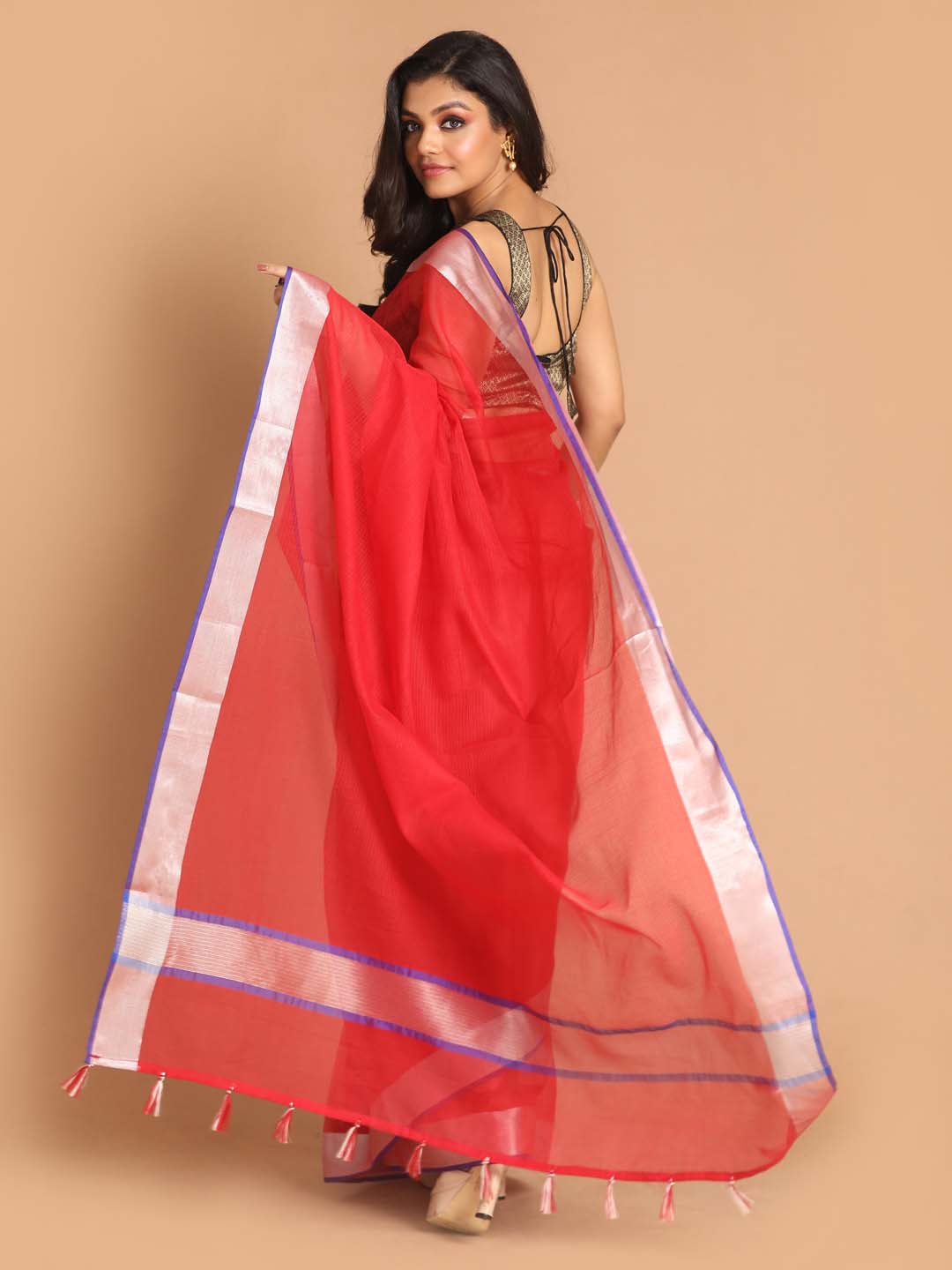 Indethnic Kota Red Solid Work Wear Saree - View 3