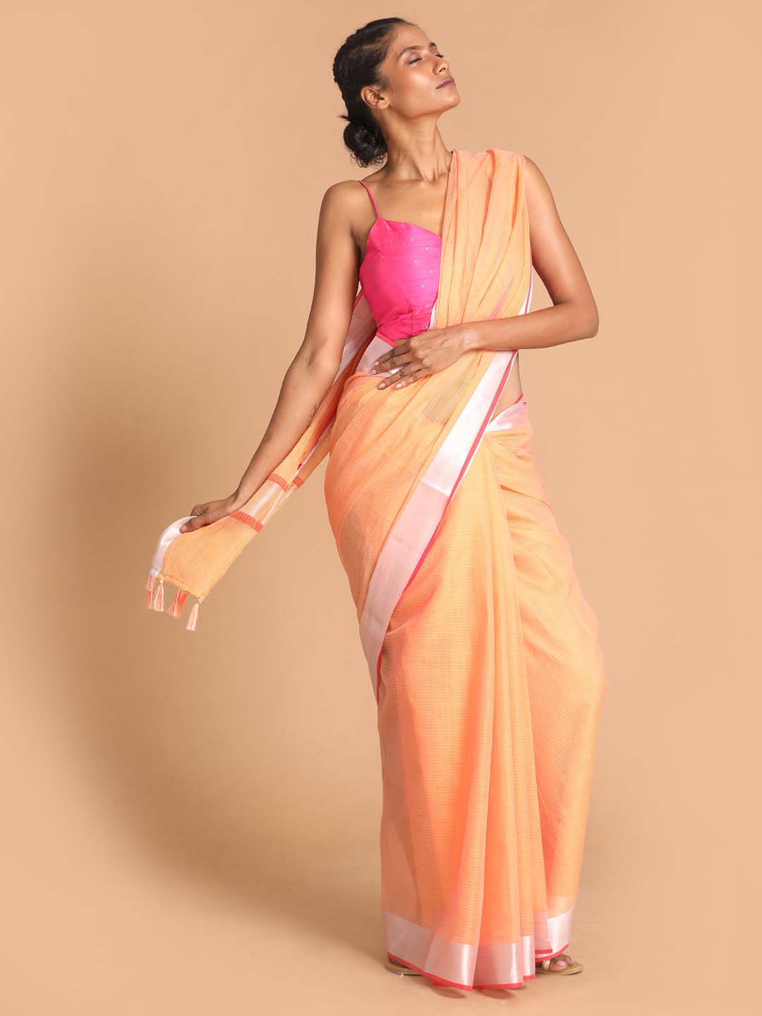 Indethnic Kota Coral Solid Work Wear Saree - View 1