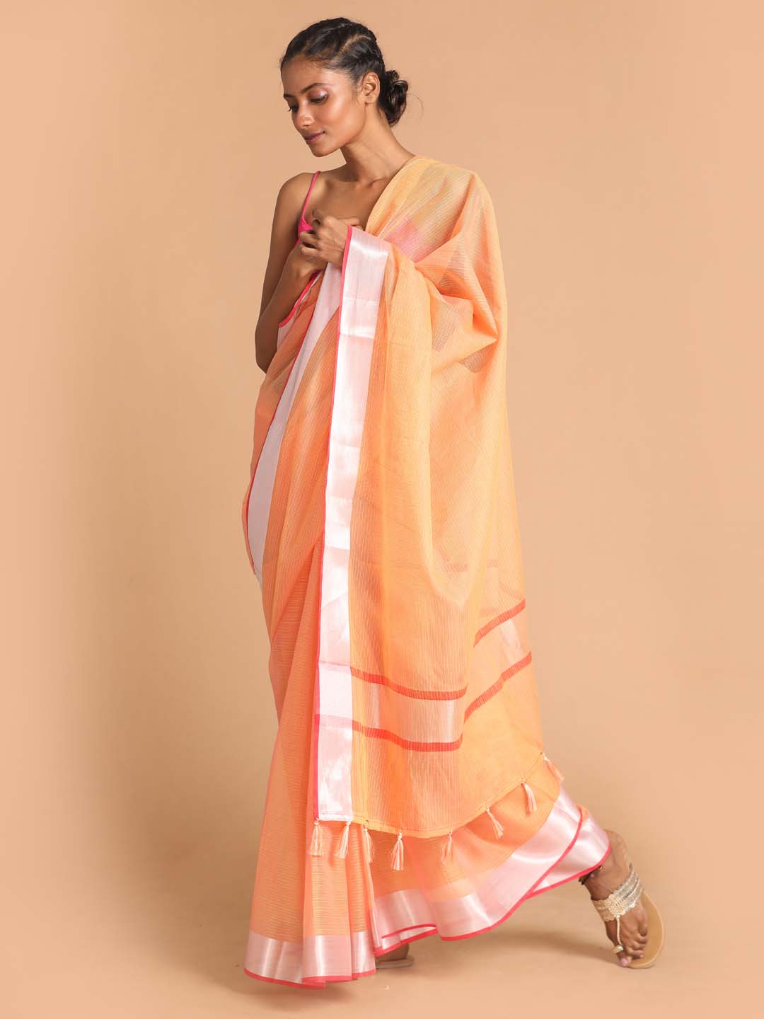 Indethnic Kota Coral Solid Work Wear Saree - View 2