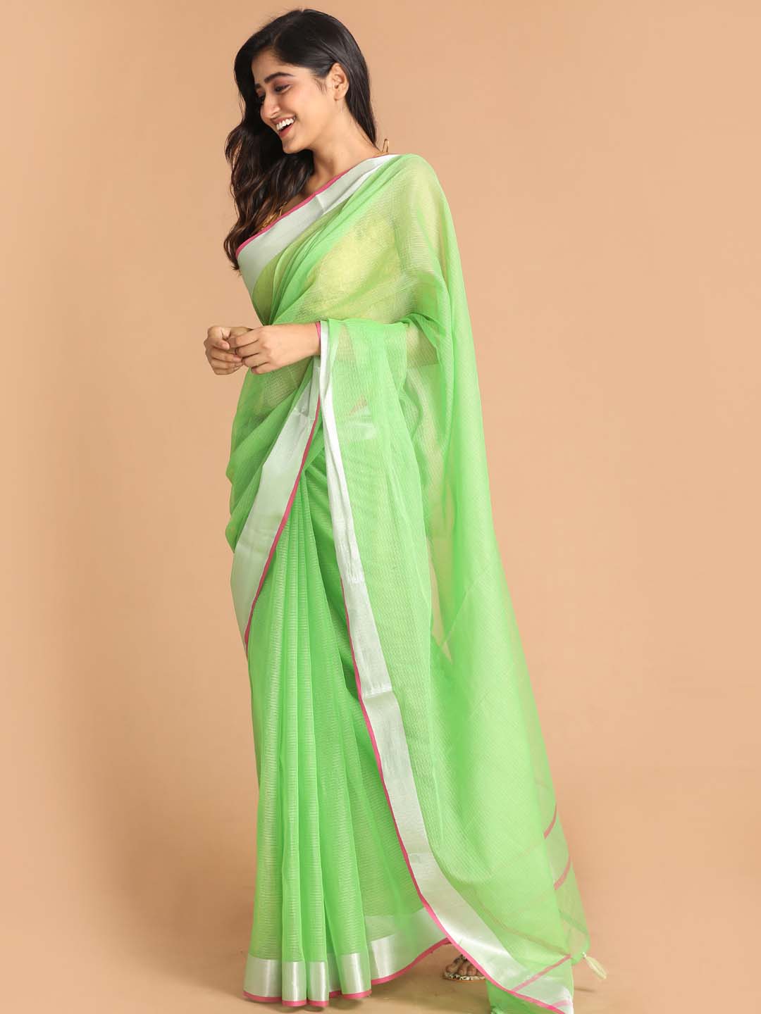 Indethnic Kota Green Solid Work Wear Saree - View 2